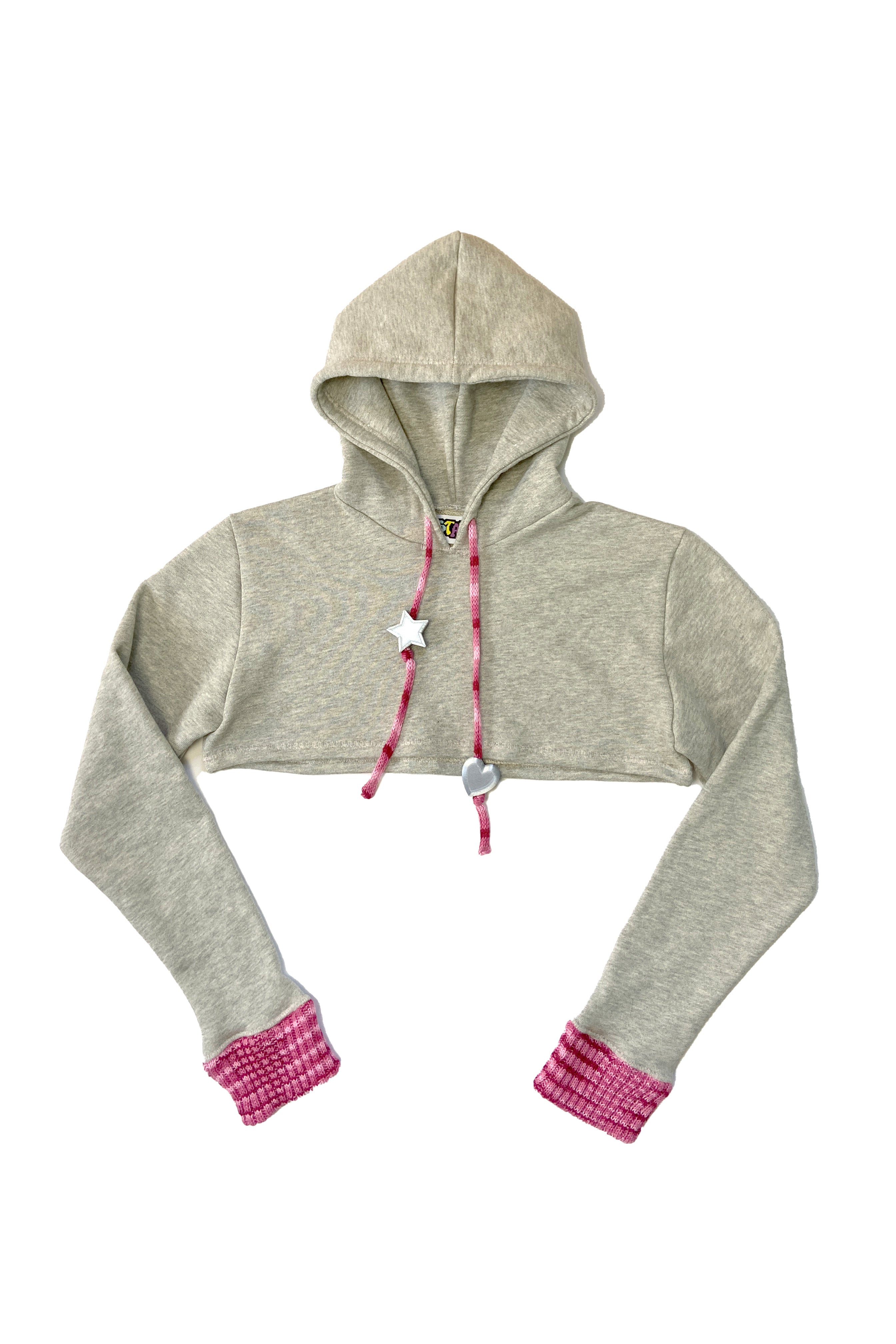KNIT MIX CROP HOODIE