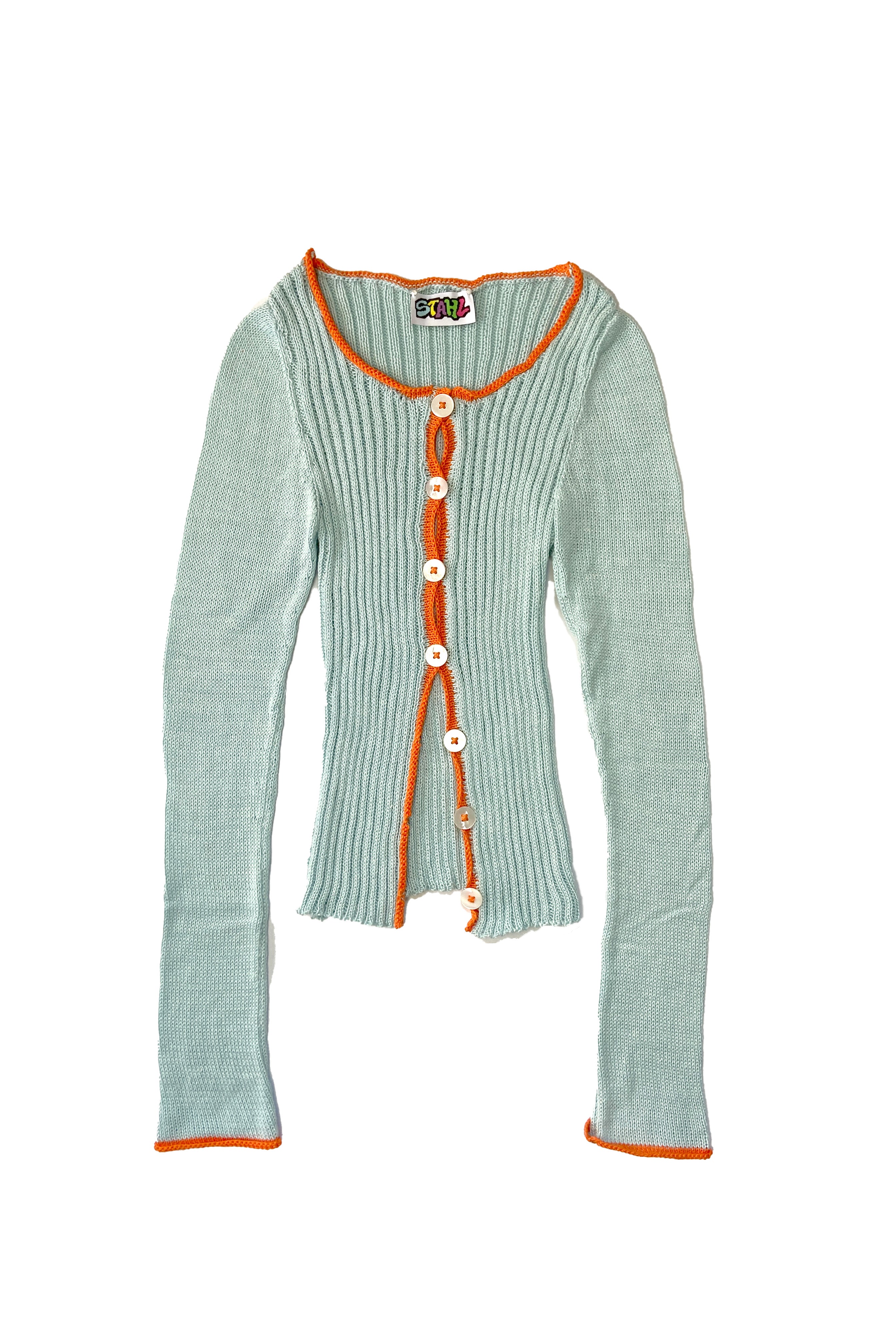 BUTTON UP CARDIGAN- BABY BLUE/ ORANGE