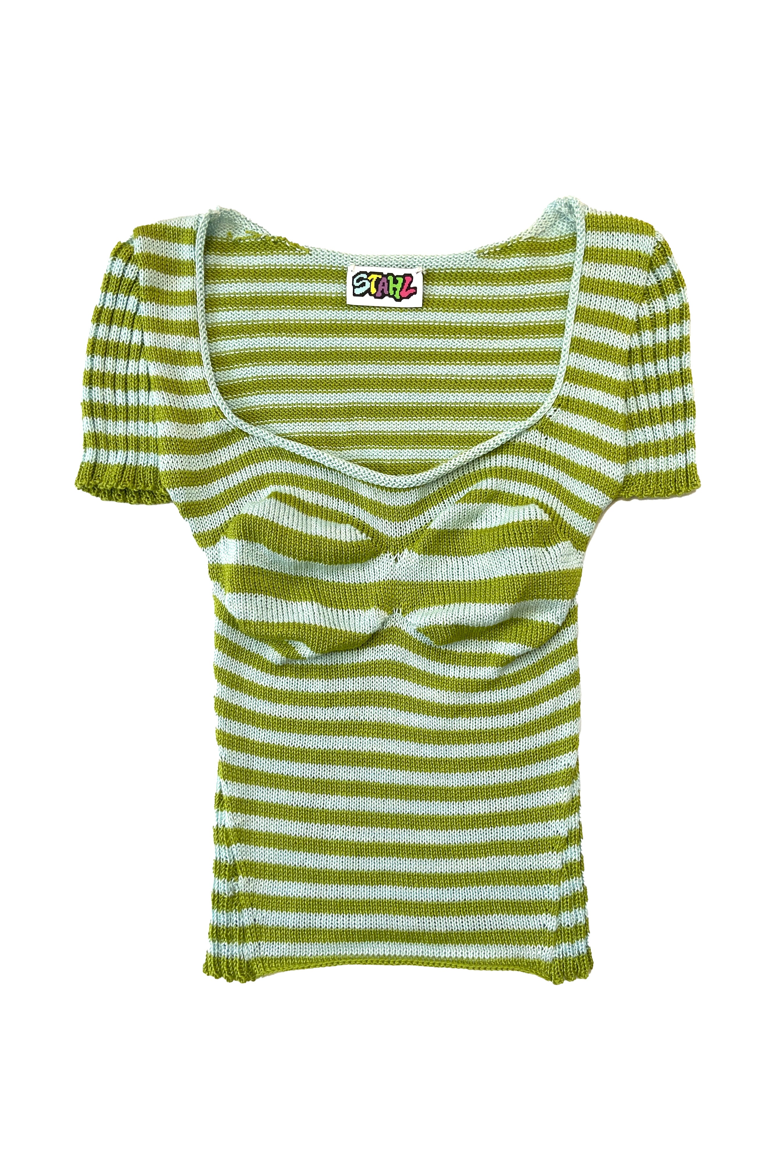 CORSET TEE- GREEN/BABY BLUE STRIPE