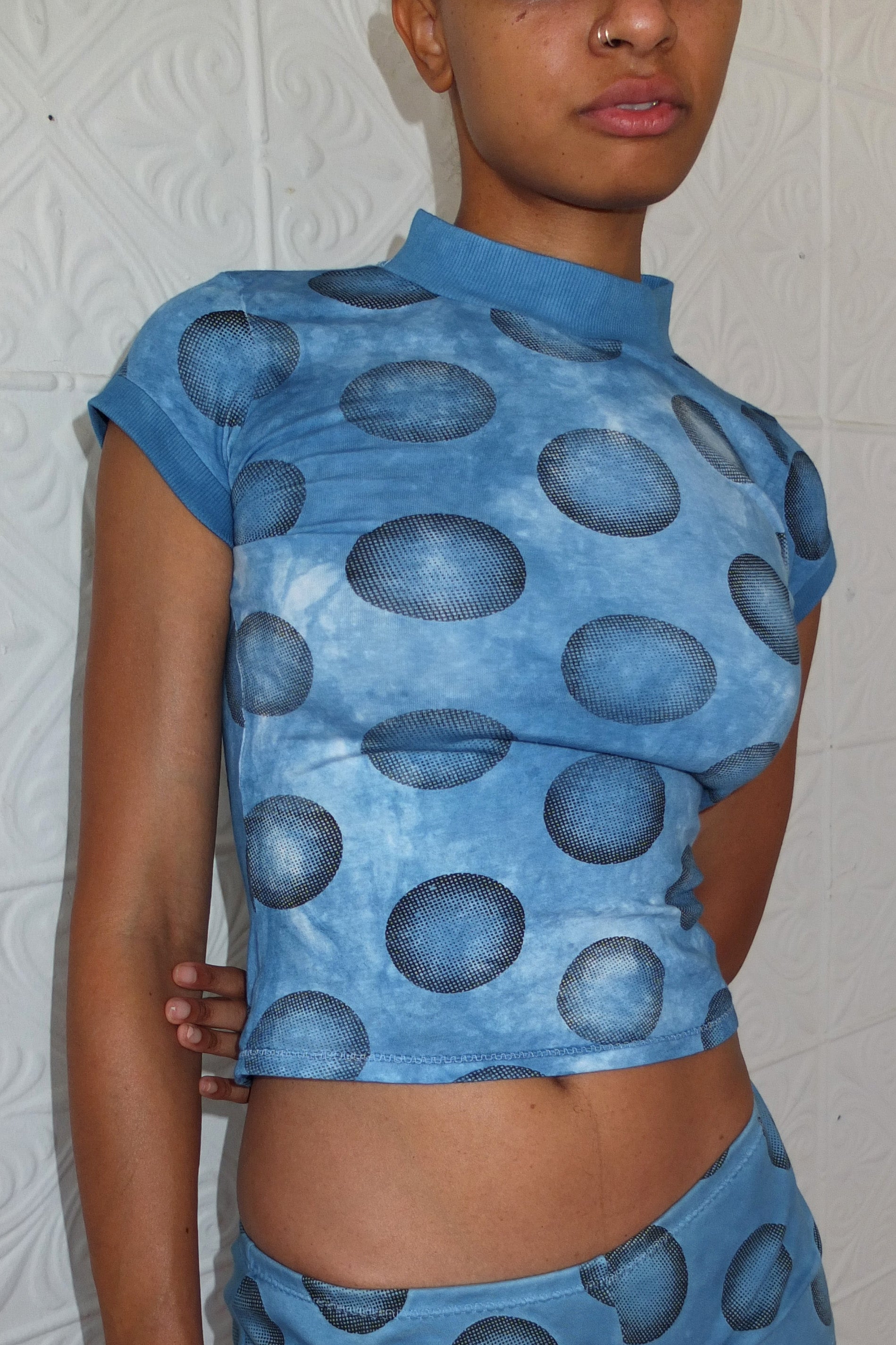 CHALK.PRESS X STAHL KNIT BABY TEE- INDIGO DYED POLKA DOT