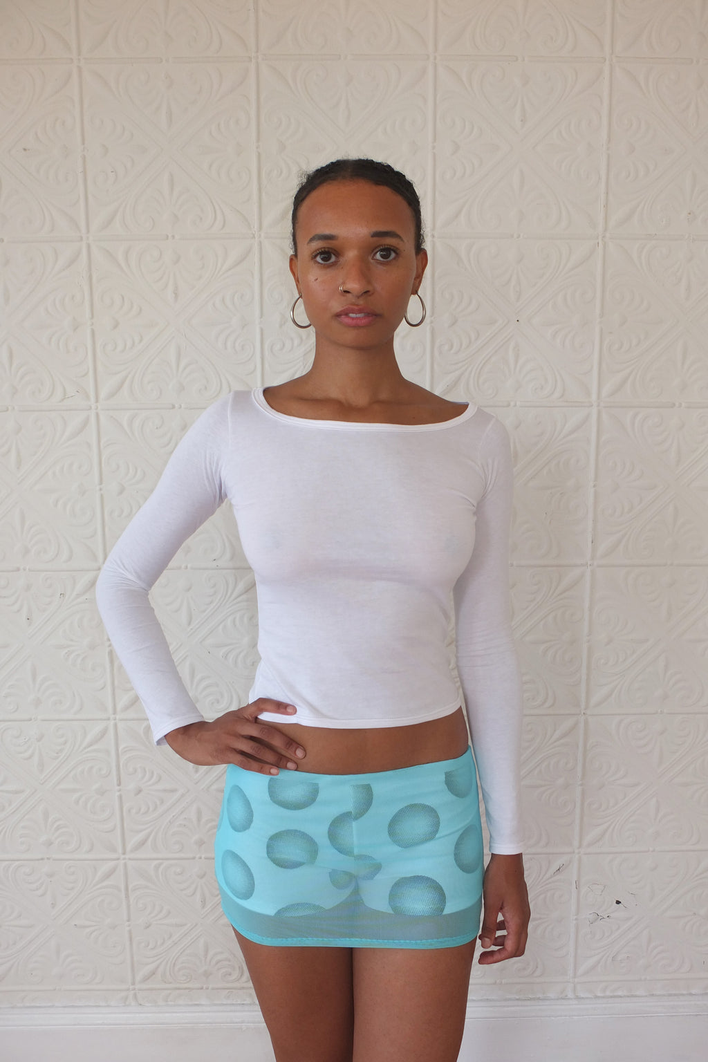 MESH MICRO SKORT- AQUAMARINE BLUE POLKA DOT