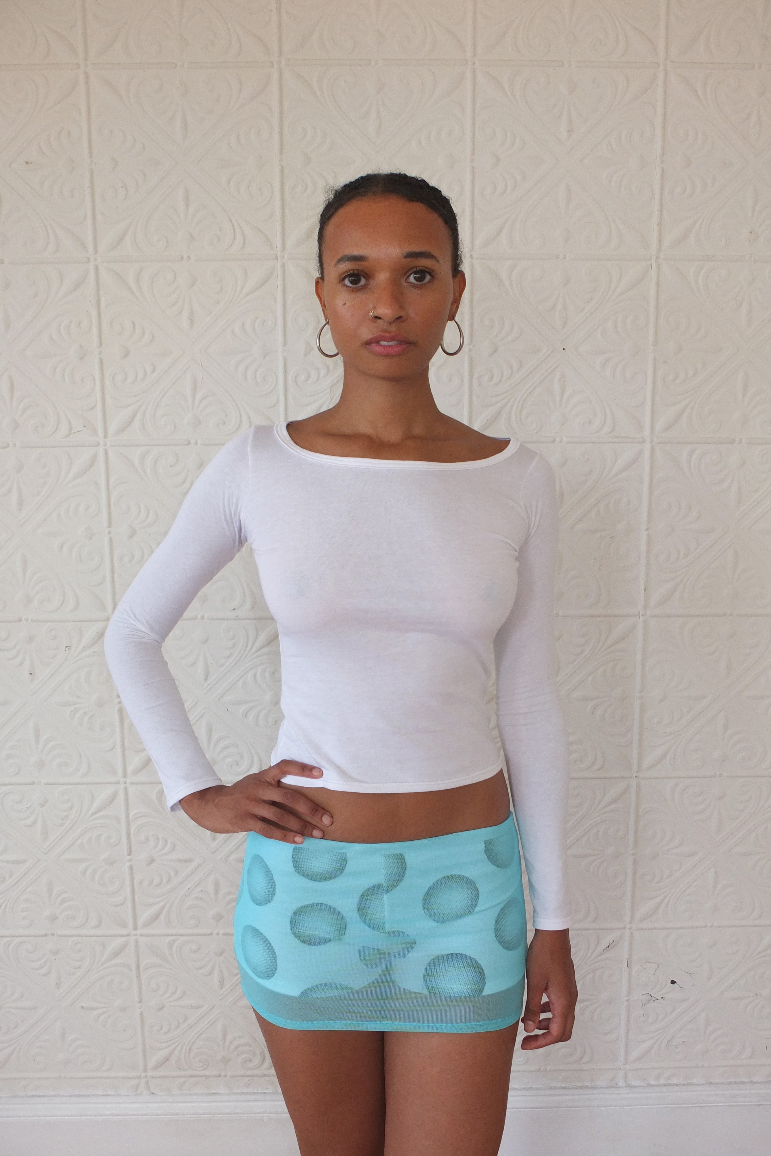 MESH MICRO SKORT- AQUAMARINE BLUE POLKA DOT