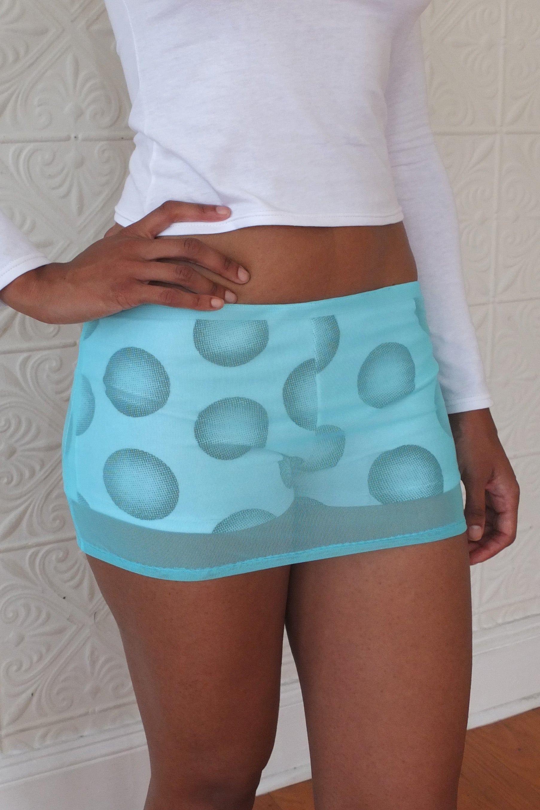 MESH MICRO SKORT- AQUAMARINE BLUE POLKA DOT