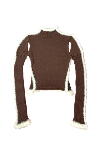 FURRY TRIM SWEATER - HOT COCOA