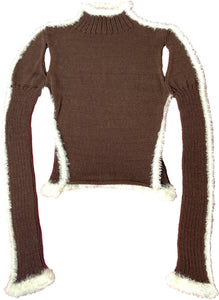 FURRY TRIM SWEATER - HOT COCOA