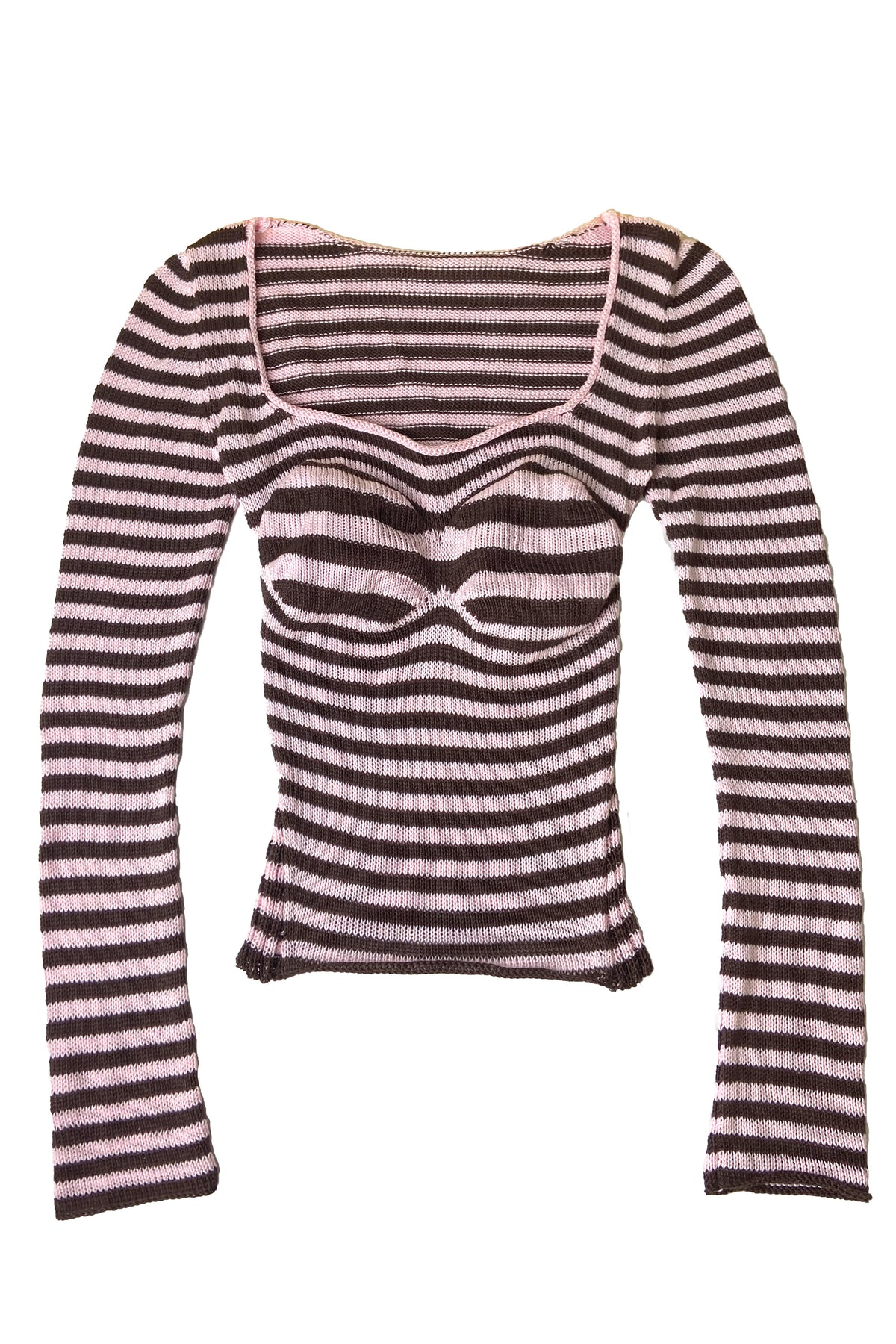 CORSET SWEATER- BABY PINK/BROWN STRIPE