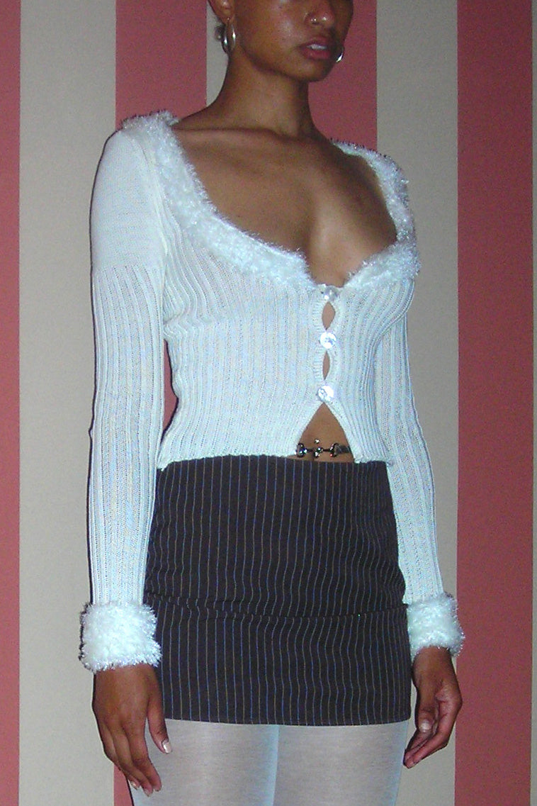 DEEP SCOOP FUR TRIM CARDGIAN