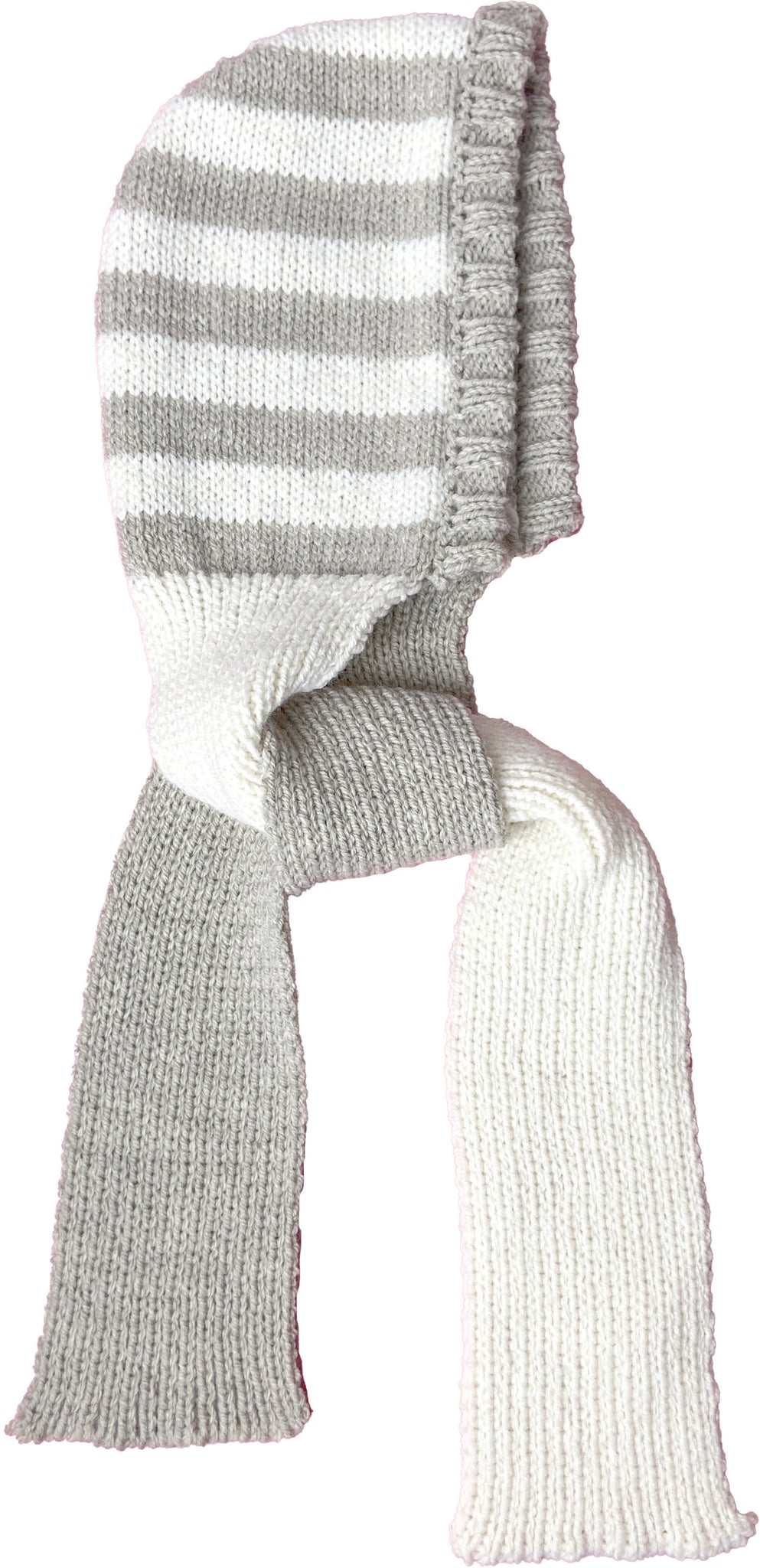 HOODIE SCARF- GREY CREAM STRIPE