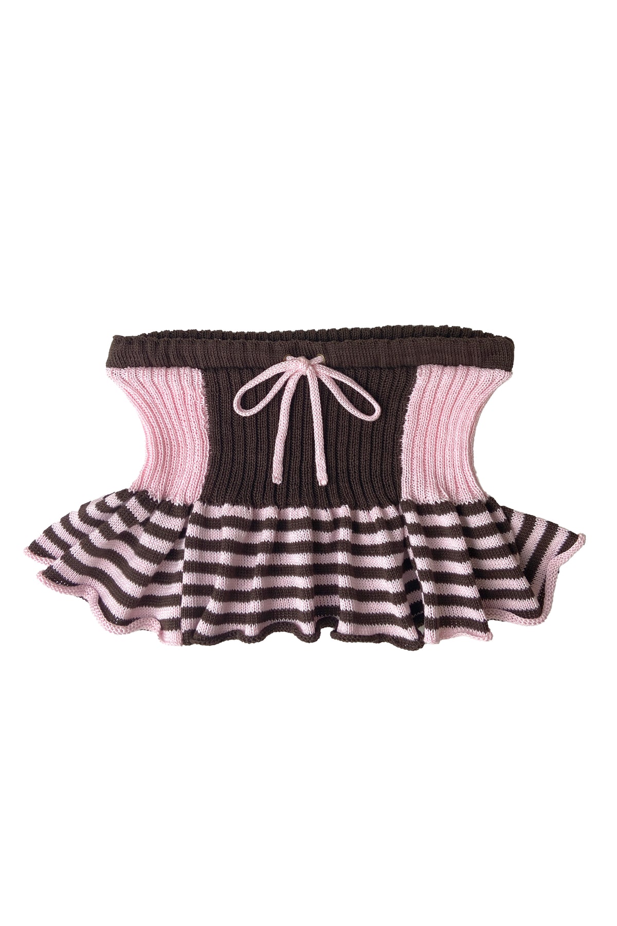 FLARE MICRO SKIRT- BABY PINK/BROWN STRIPE