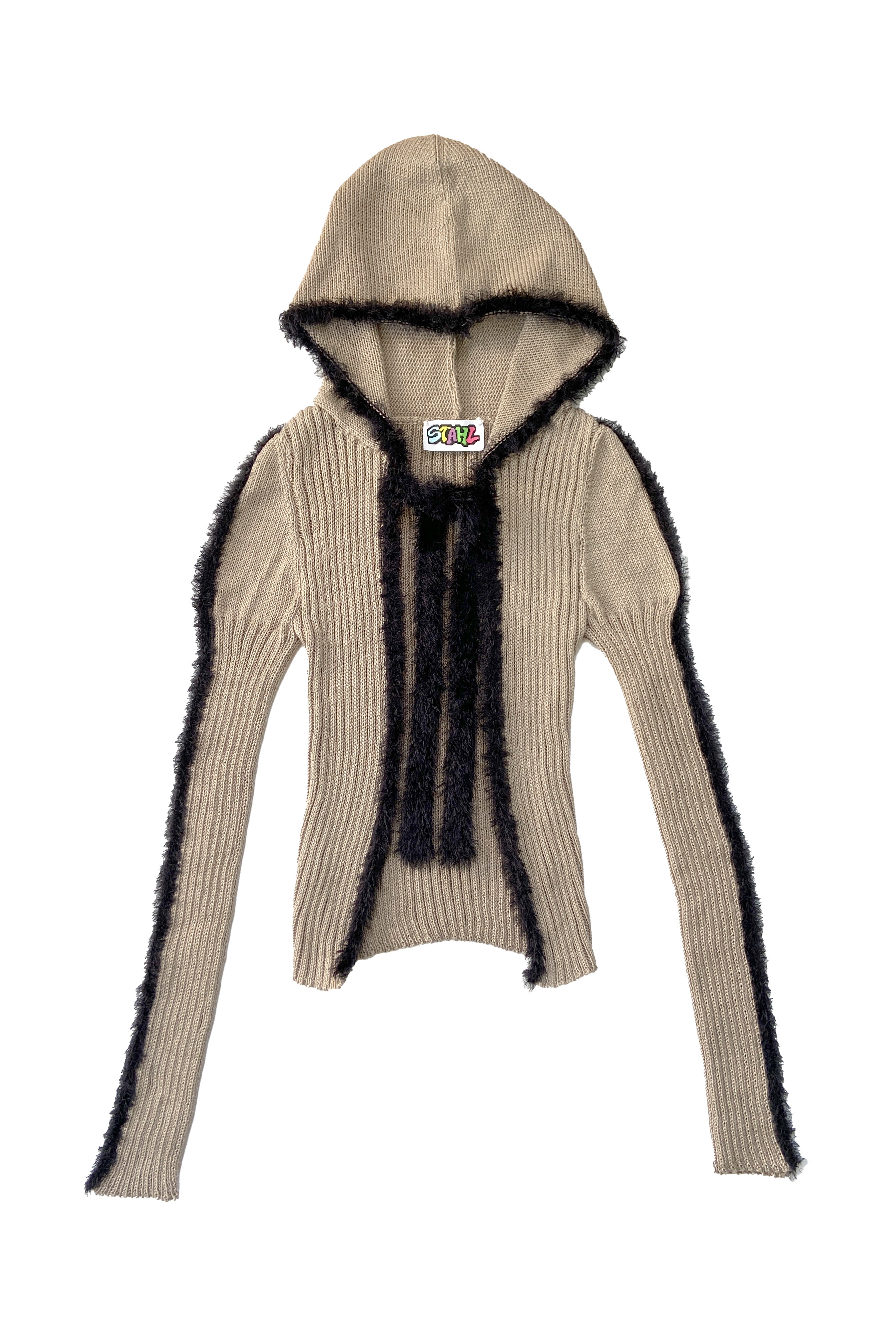 FURRY TRIM HOODIE-TAUPE