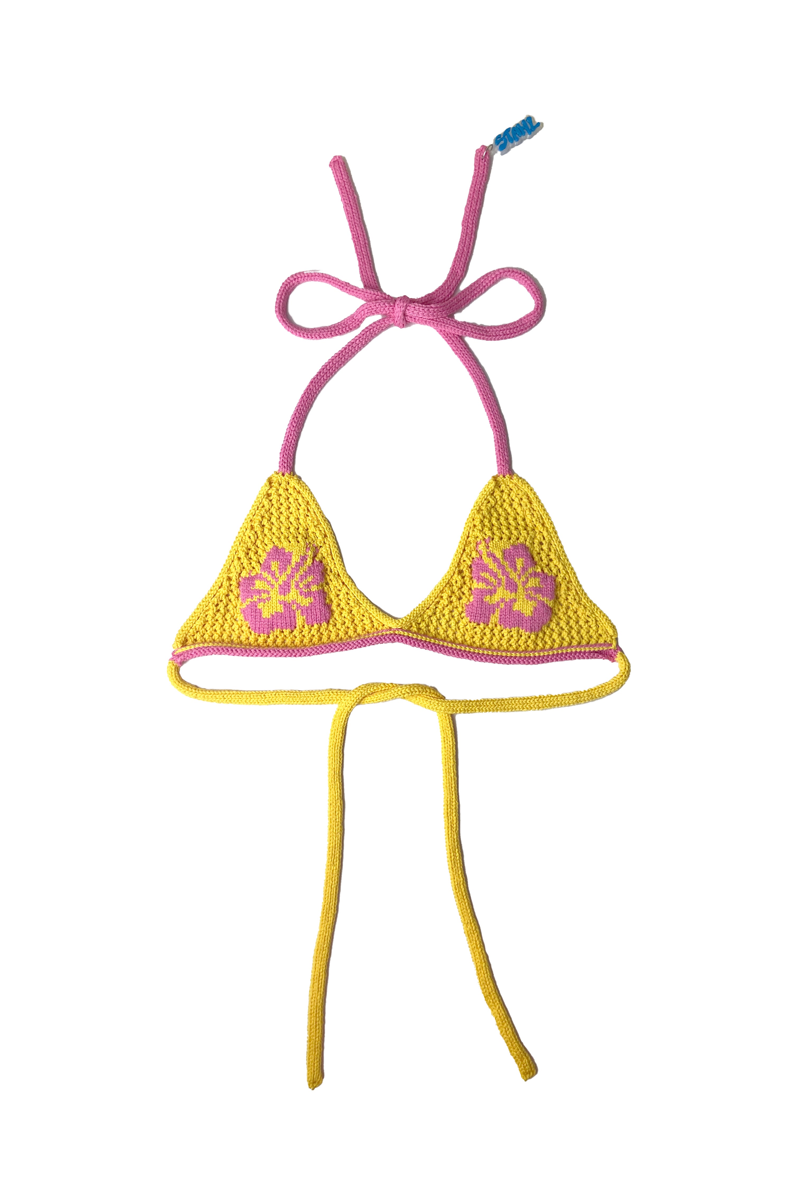 YELLOW/PINK HIBISCUS BIKINI TOP