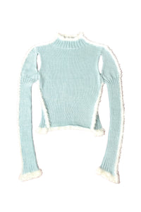 FURRY TRIM SWEATER- FROSTY BLUE