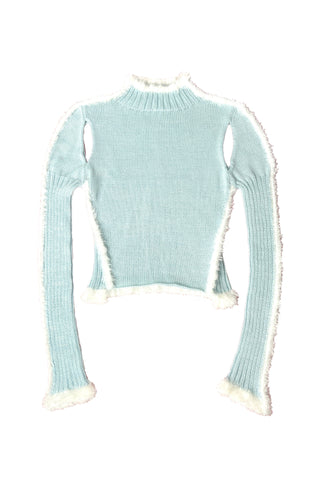 FURRY TRIM SWEATER- FROSTY BLUE