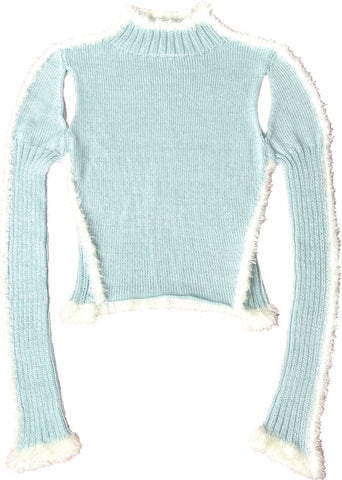 FURRY TRIM SWEATER- FROSTY BLUE