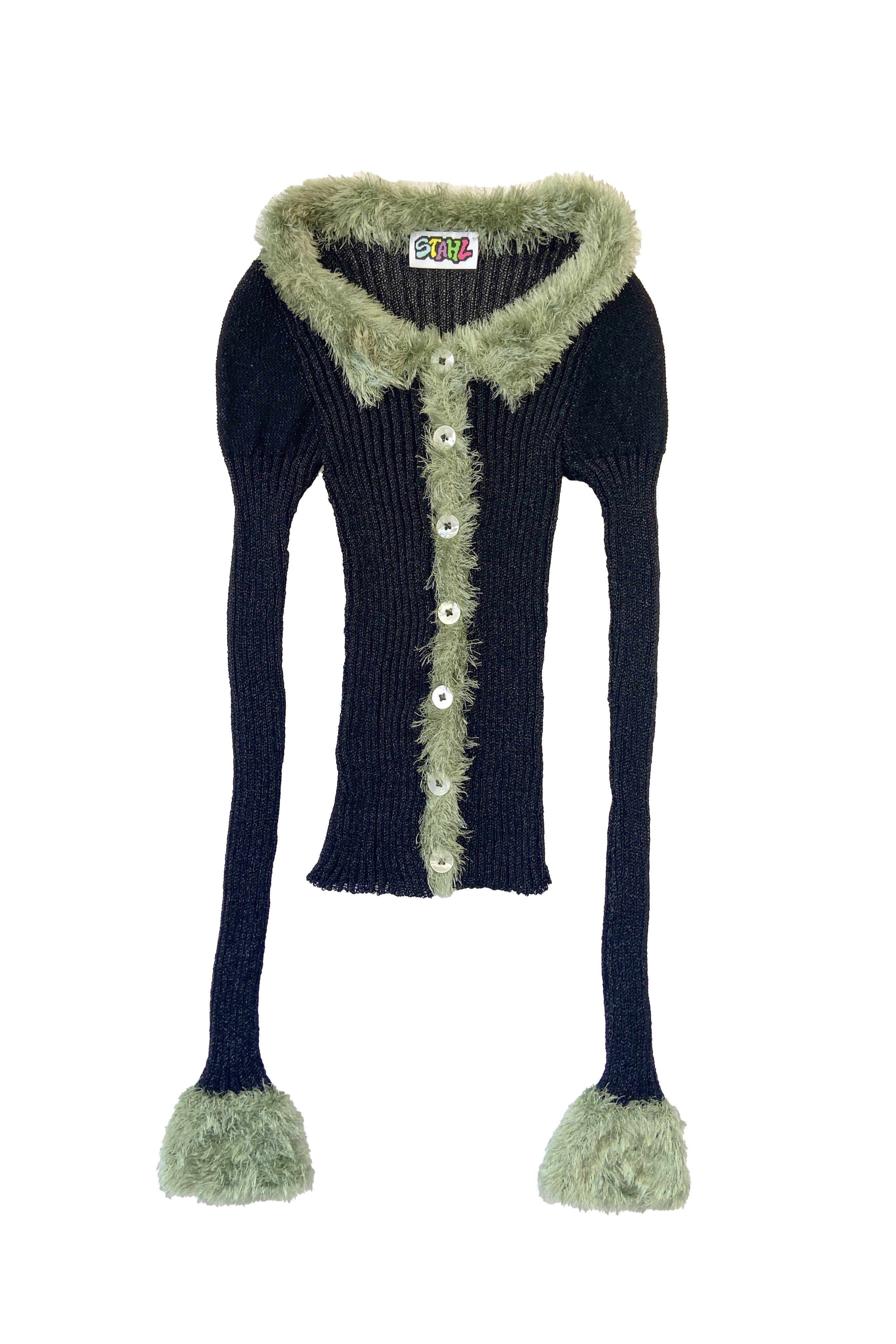SHEER FUR TRIM CARDIGAN