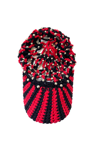 MESH BBALL CAP- RED+BLACK STRIPE