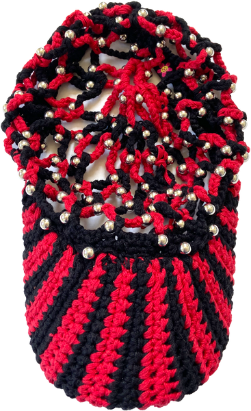 MESH BBALL CAP- RED+BLACK STRIPE