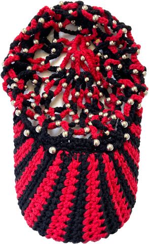 MESH BBALL CAP- RED+BLACK STRIPE