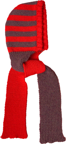 HOODIE SCARF- RED BROWN STRIPE