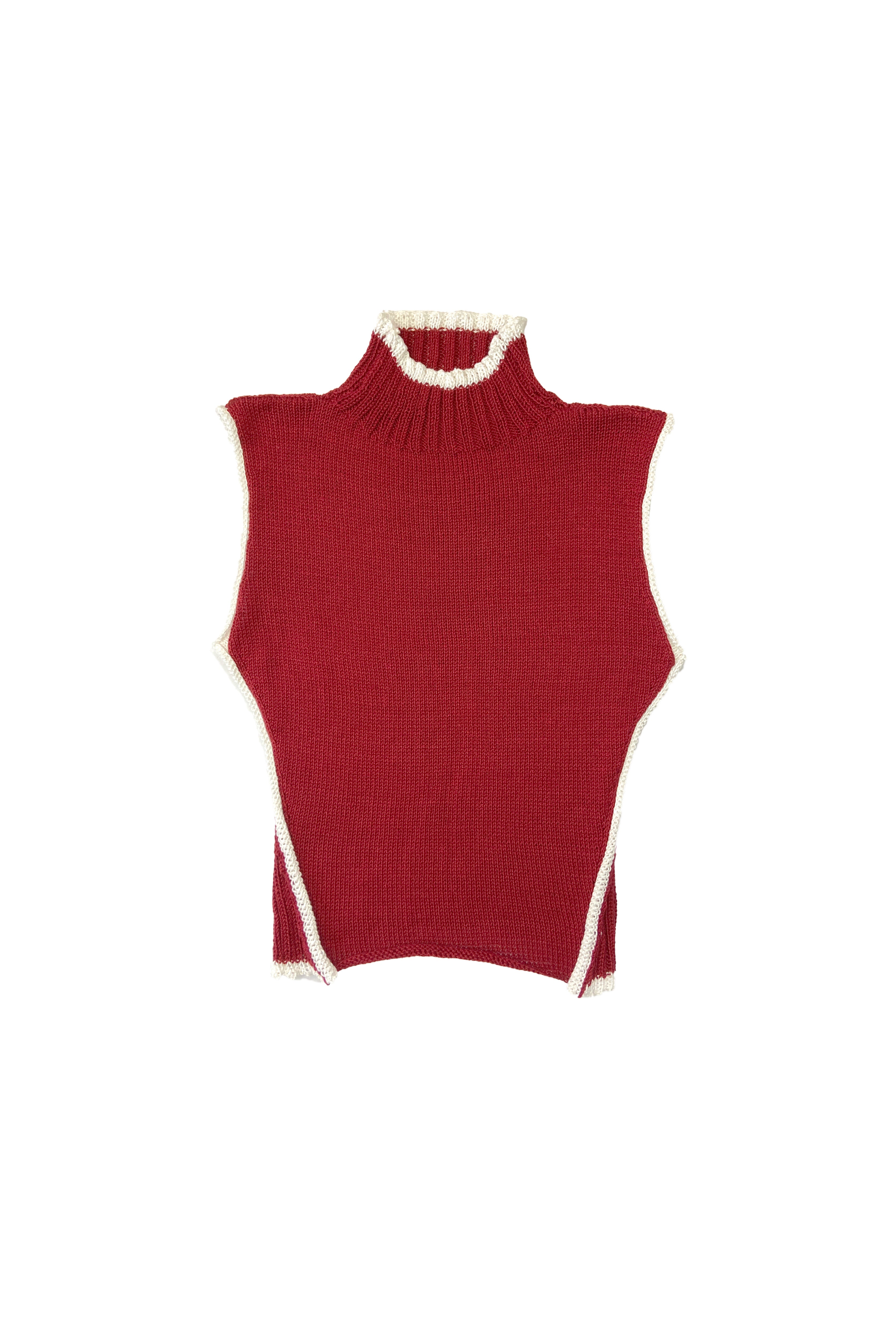 SPORTY CROP TANK MOCK NECK- RED/CREAM