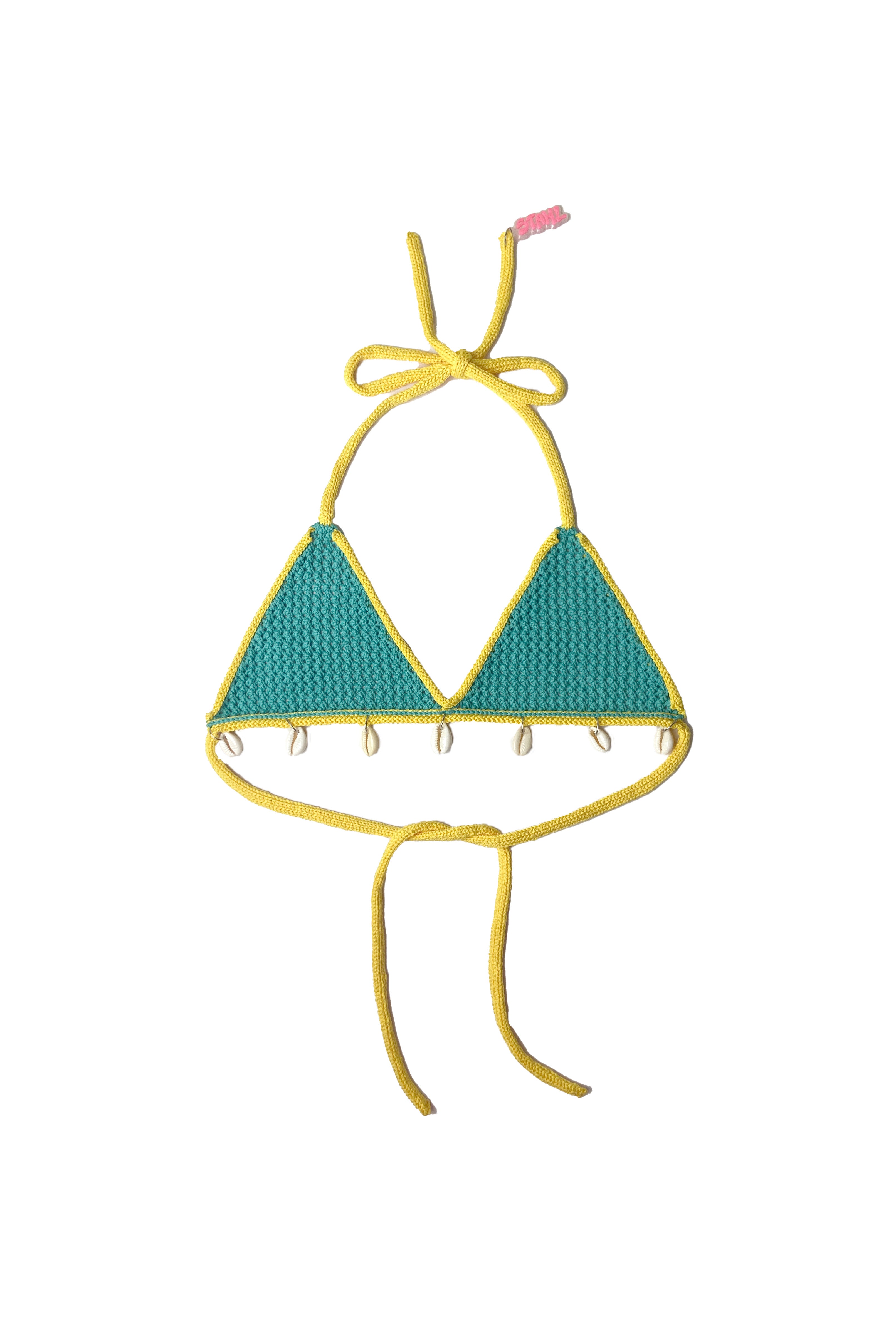TEAL/YELLOW SEASHELL BIKINI TOP