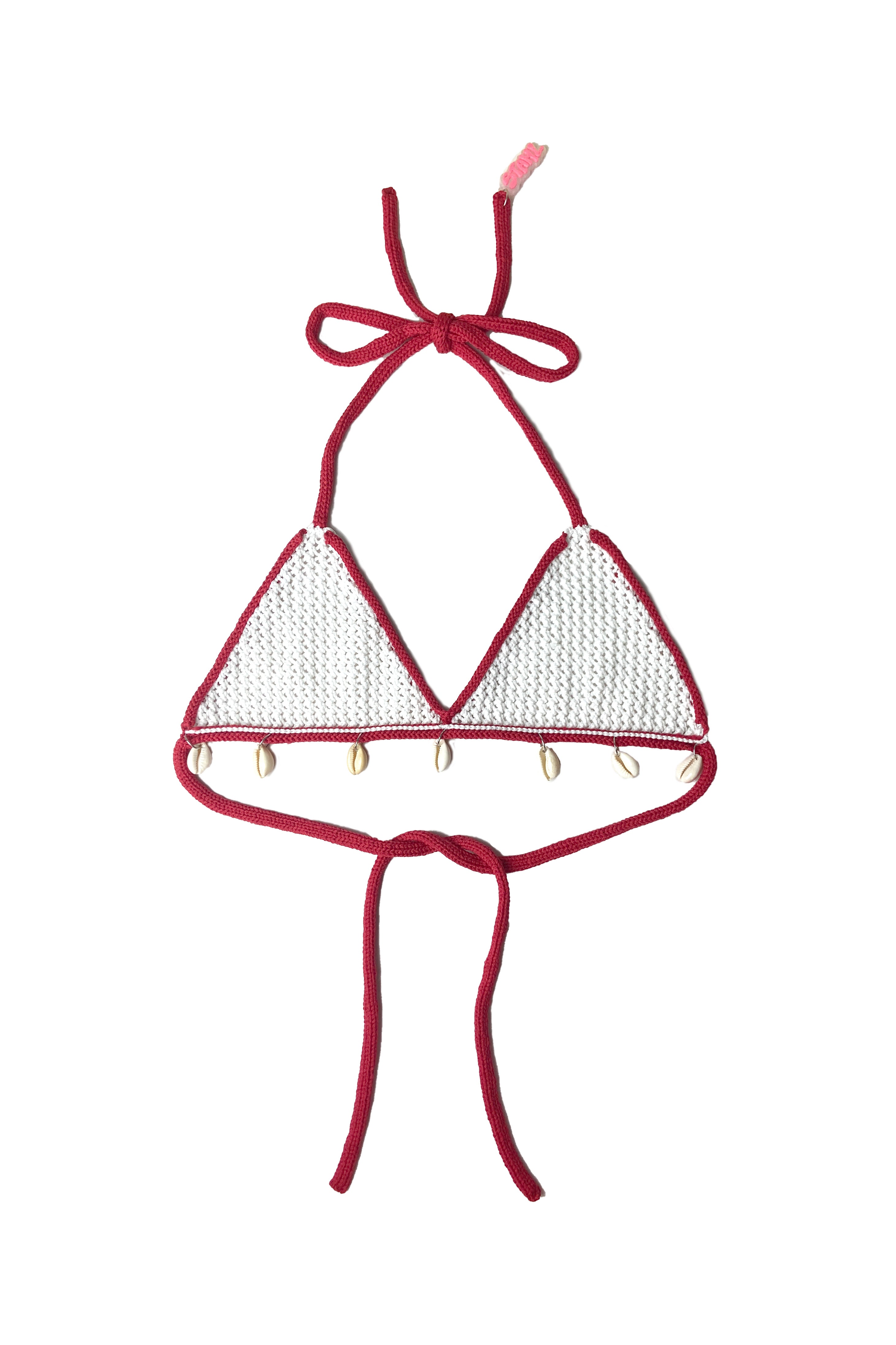 WHITE/RED SEASHELL BIKINI TOP