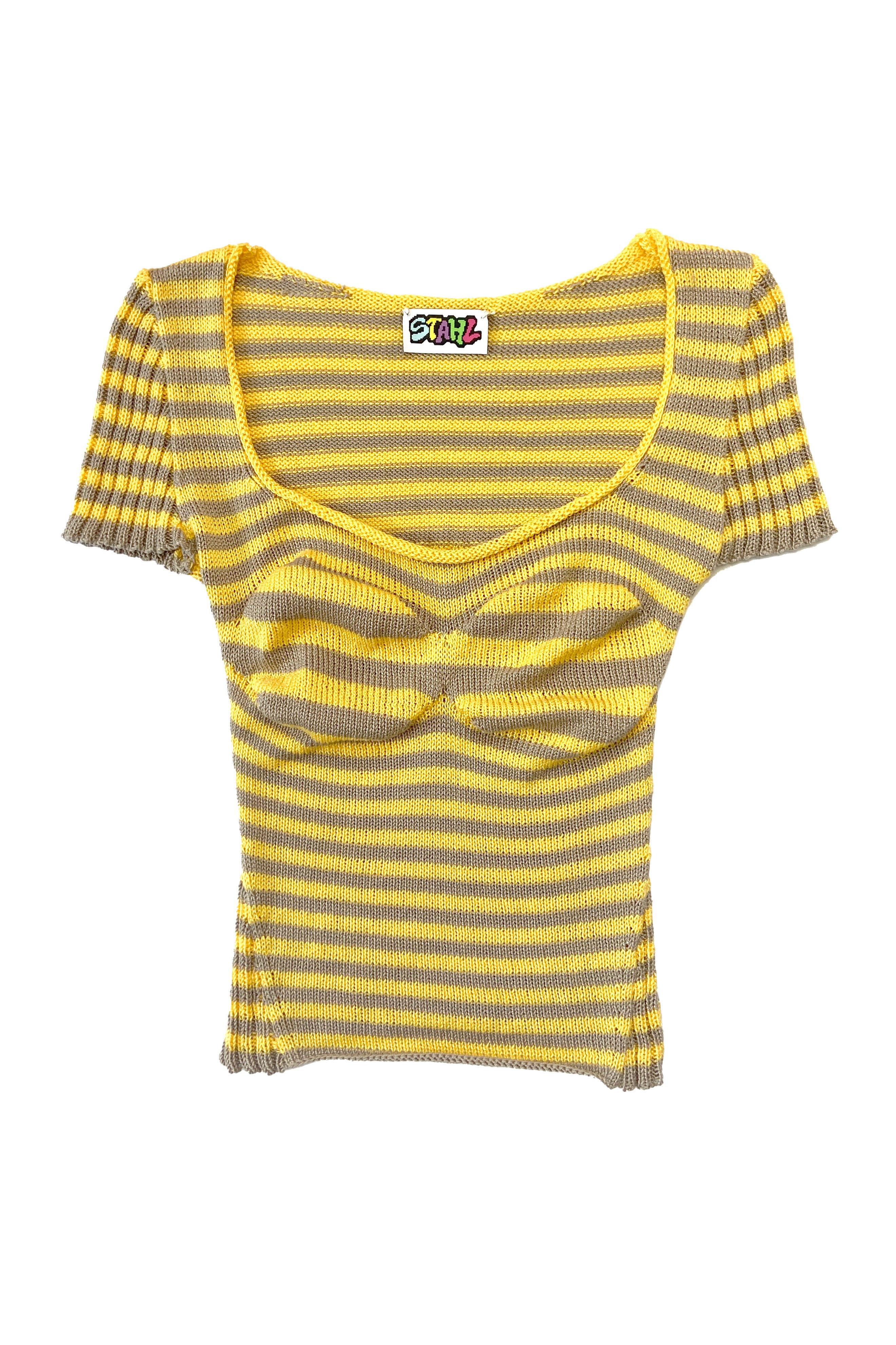 CORSET TEE- YELLOW/TAUPE STRIPE