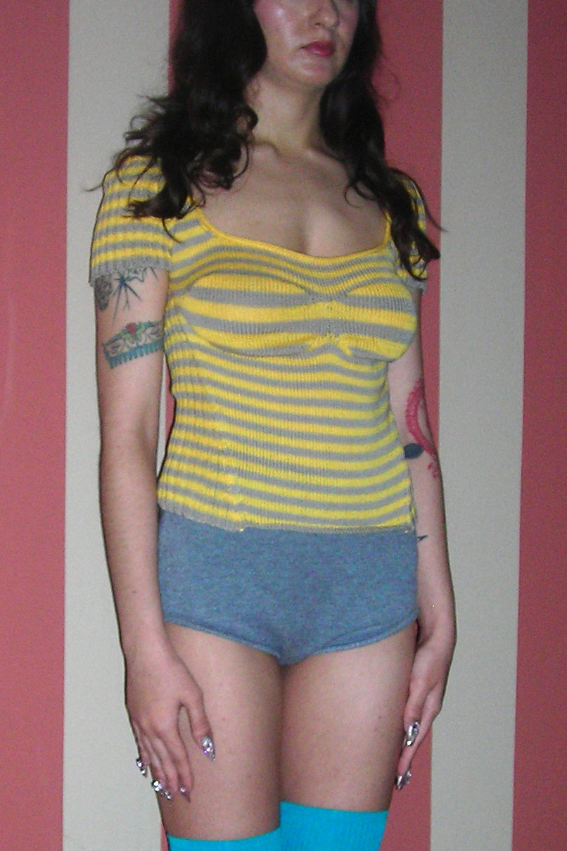 CORSET TEE- YELLOW/TAUPE STRIPE